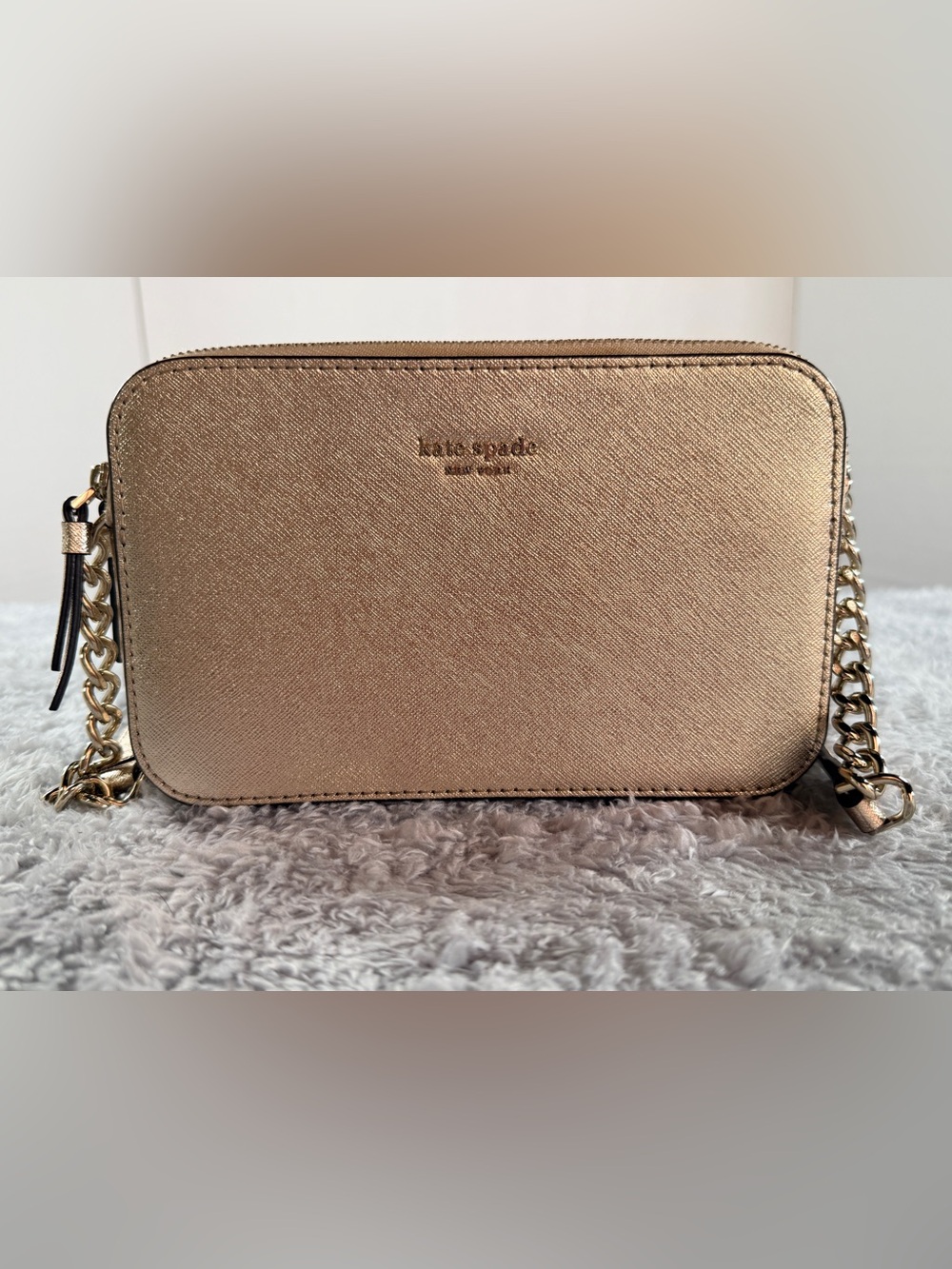 Kate Spade Staci Mini Camera Bag Rose Gold Metallic Saffiano Leather Crossbody